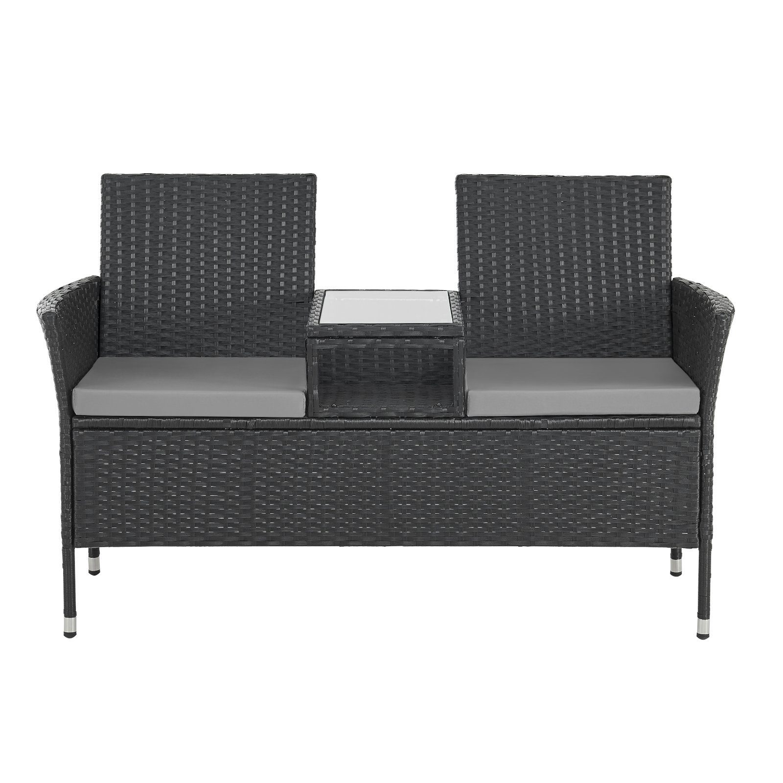 SVITA Gartenbank CHICAGO, 2-Sitzer, Rattanbank, Polyrattan, Schwarz