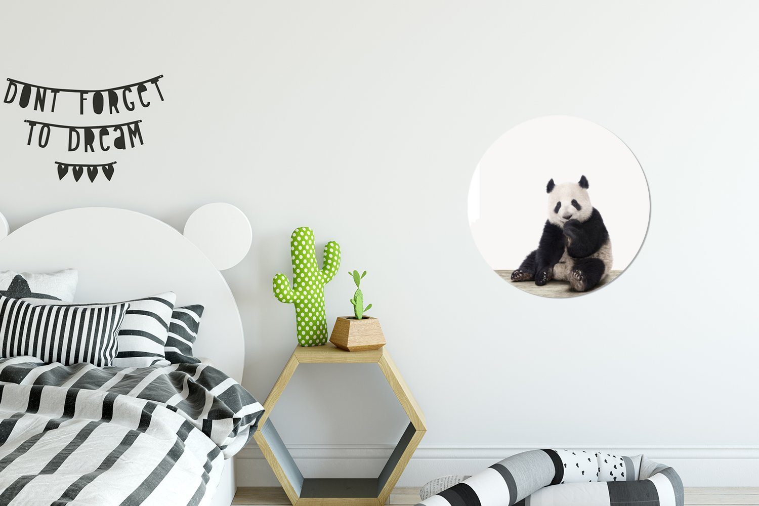 MuchoWow Wandsticker - Kinderzimmer, Tapetenkreis - - Schwarz Rund, Wohnzimmer für Tiere St), (1 Weiß Panda Tapetenaufkleber