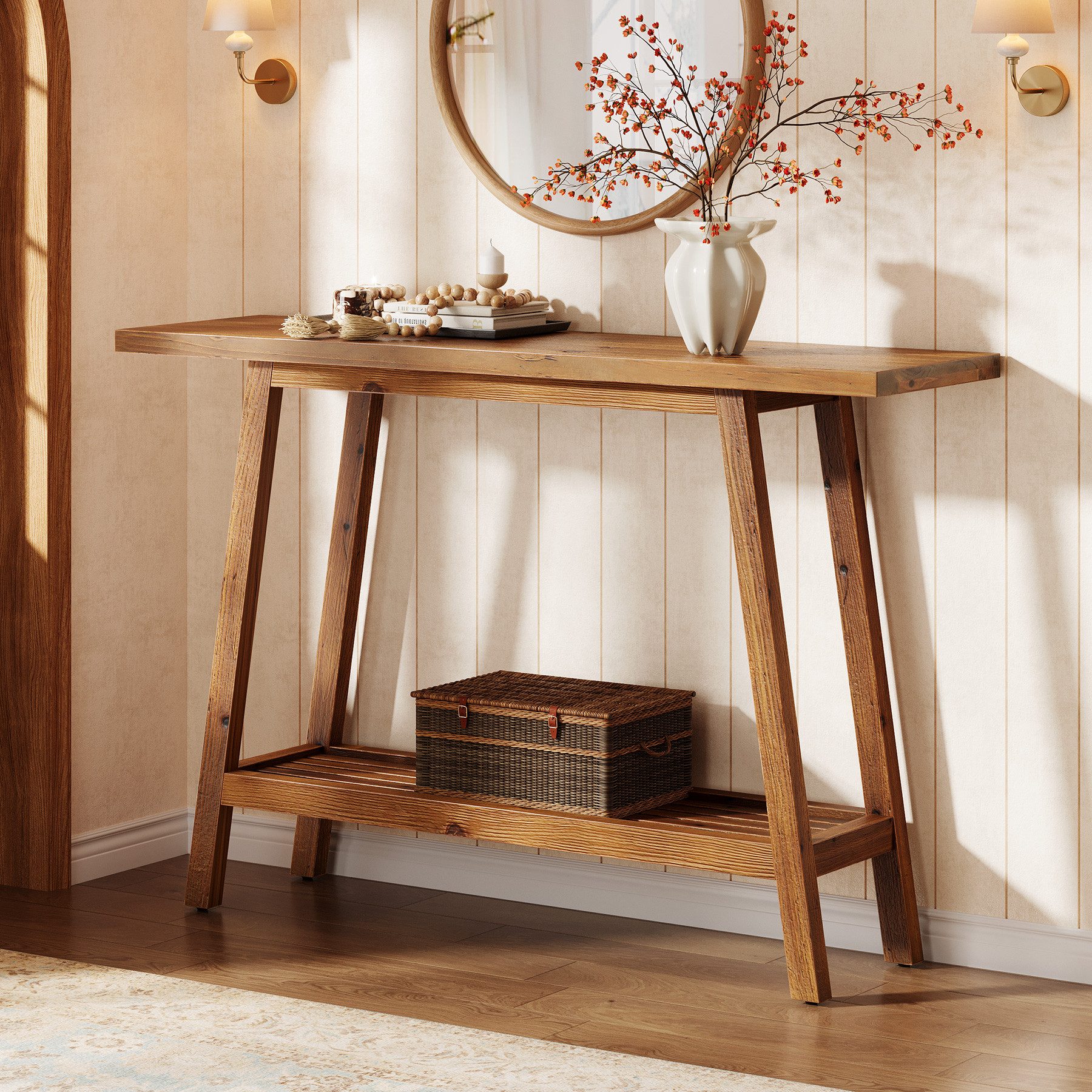 Tribesigns Konsolentisch 105cm Sofatisch, zweistufiger Eingangstisch, Flurtisch aus Massivholz
