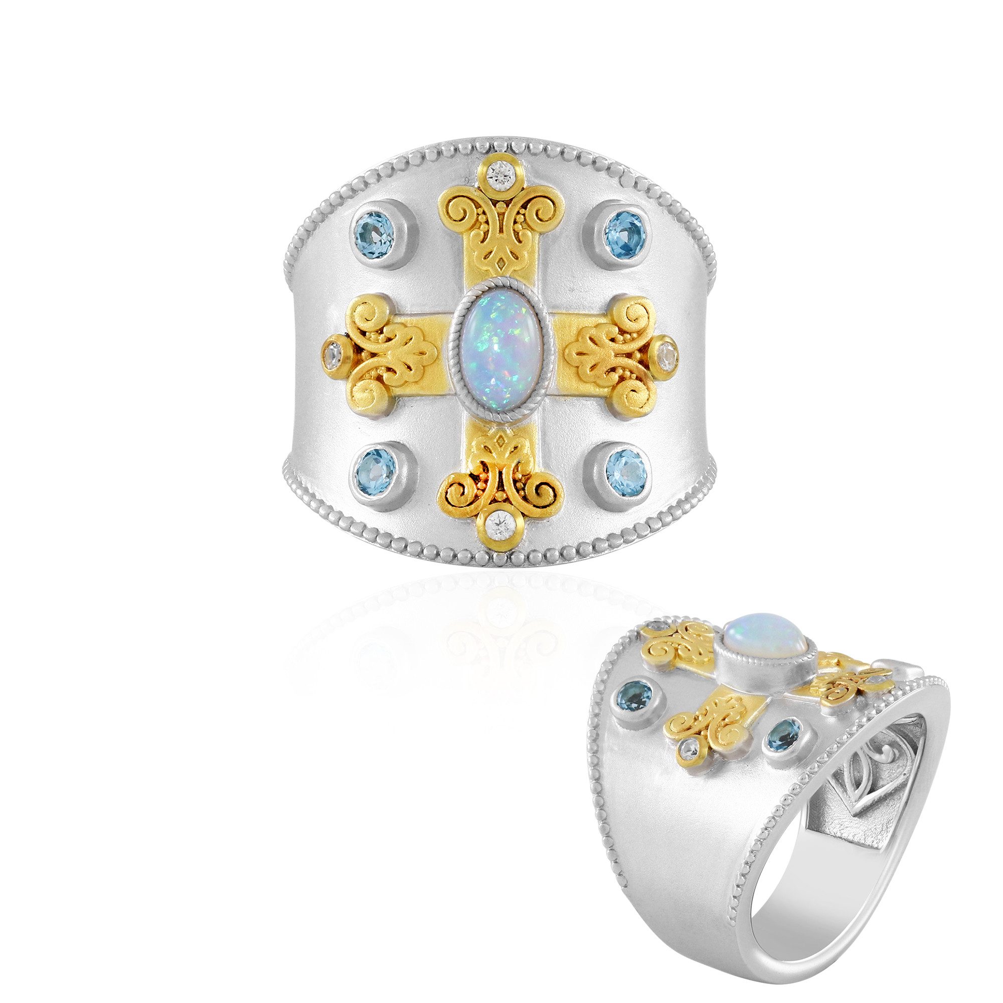 Cavill Silberring Cavill Ring aus rhodiniertem Silber mit 0,27 ct Welo-Opal & Topas (1-tlg)
