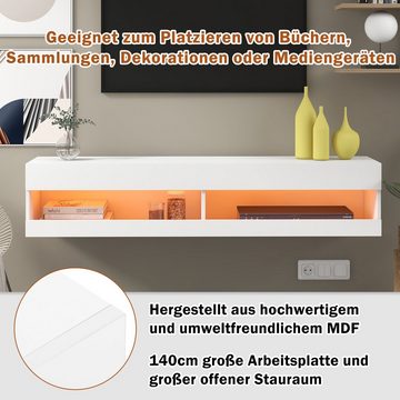 REDOM TV-Schrank LED TV Lowboard,Wandmontierter,TV-Ständer (mit LED-Beleuchtung, hochwertiges TV-Board, mit viel Stauraum) für Ihr Wohnzimmer 140x40x30.5cm