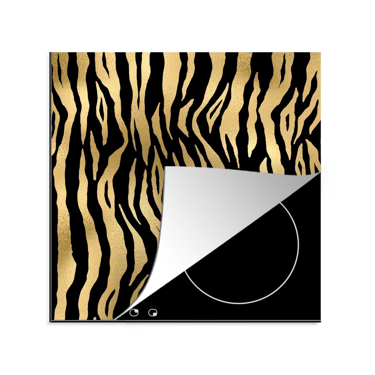 MuchoWow Herdblende-/Abdeckplatte Muster - Zebra - Gold, Vinyl, (1 tlg), 78x78 cm, Ceranfeldabdeckung, Arbeitsplatte für küche