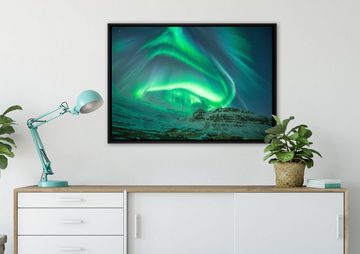 Pixxprint Leinwandbild Nordlichter über Island, Wanddekoration (1 St), Leinwandbild fertig bespannt, in einem Schattenfugen-Bilderrahmen gefasst, inkl. Zackenaufhänger
