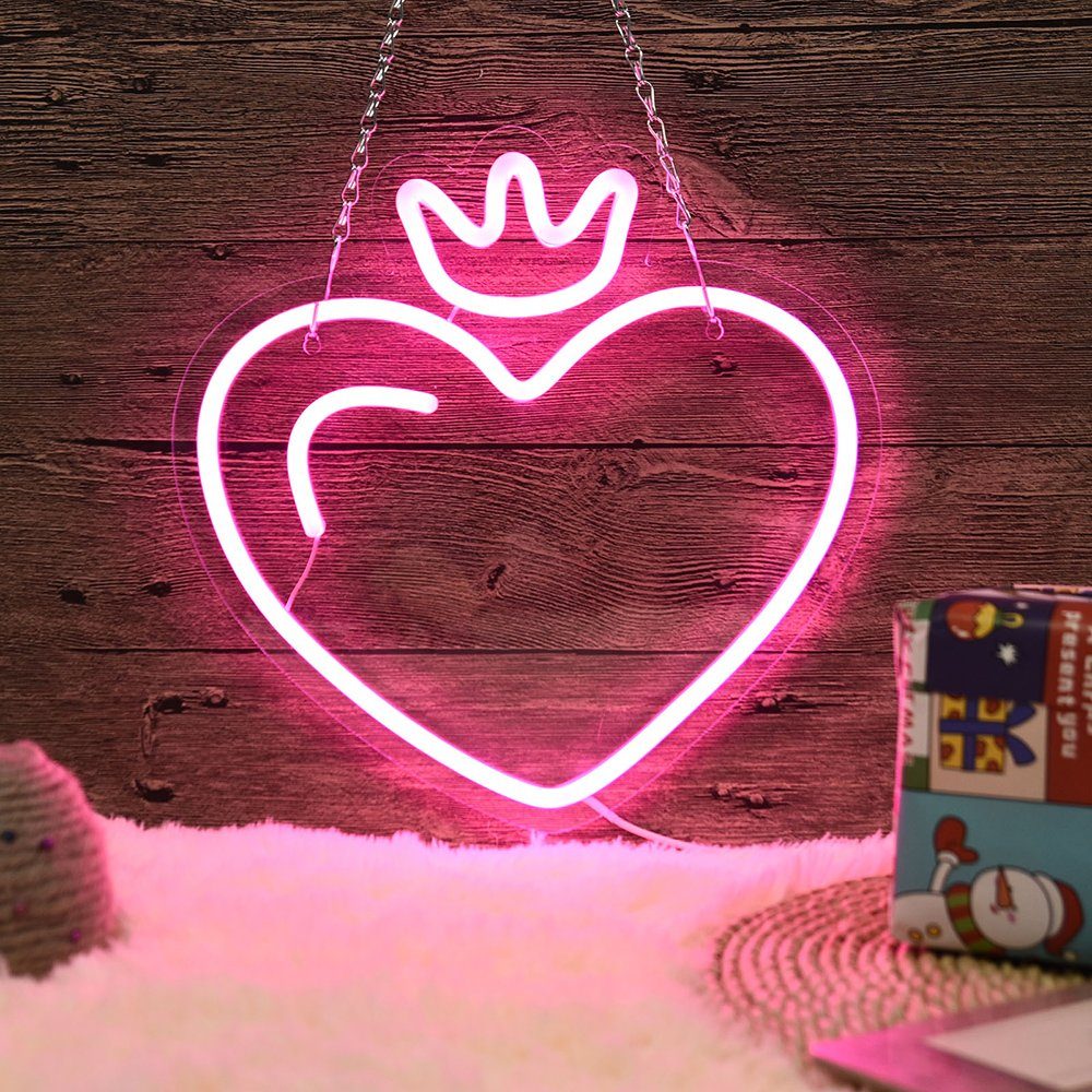 MUPOO LED Dekofigur Herzform LED Neonschild LED Wandleuchte Nachtlicht  Acryl,Valentinstag, Rosa, Ein/Aus-Schalter,USB,LED Fest Integriert,2M  Kabel-USB