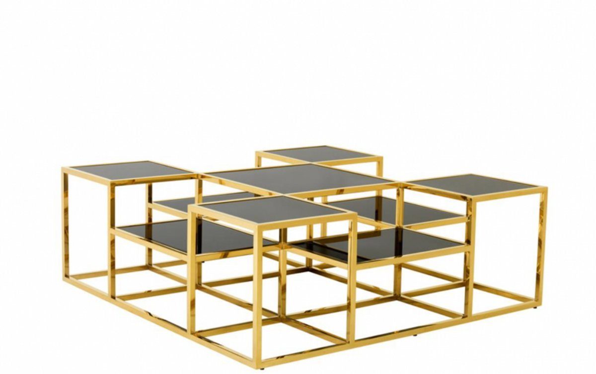 Designer schwarzem Couchtisch Tisch - Art Glas Luxus - Gold Padrino Casa Couchtisch Kollektion Deco Salon mit Luxus