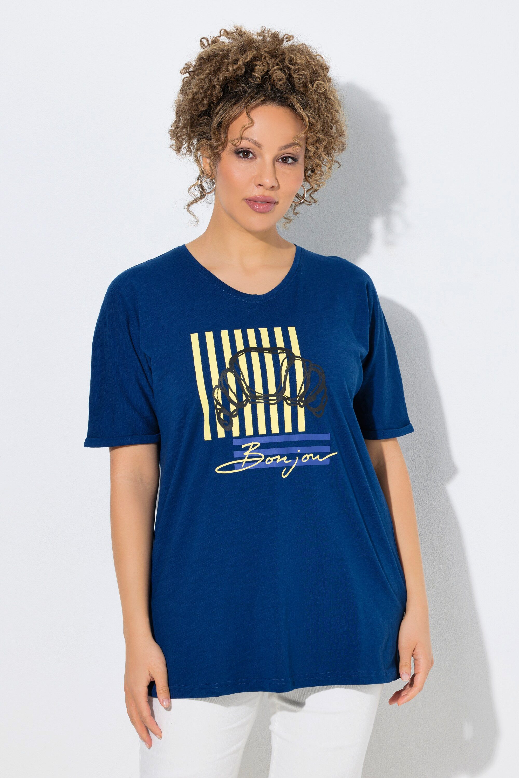 Ulla Popken T-Shirt T-Shirt Croissant Oversized Rundhals Halbarm