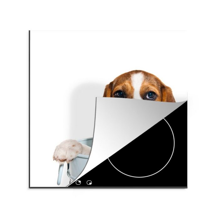 MuchoWow Herdblende-/Abdeckplatte Welpe - Beagle - Eimer Vinyl (1 tlg) Ceranfeldabdeckung Arbeitsplatte für küche