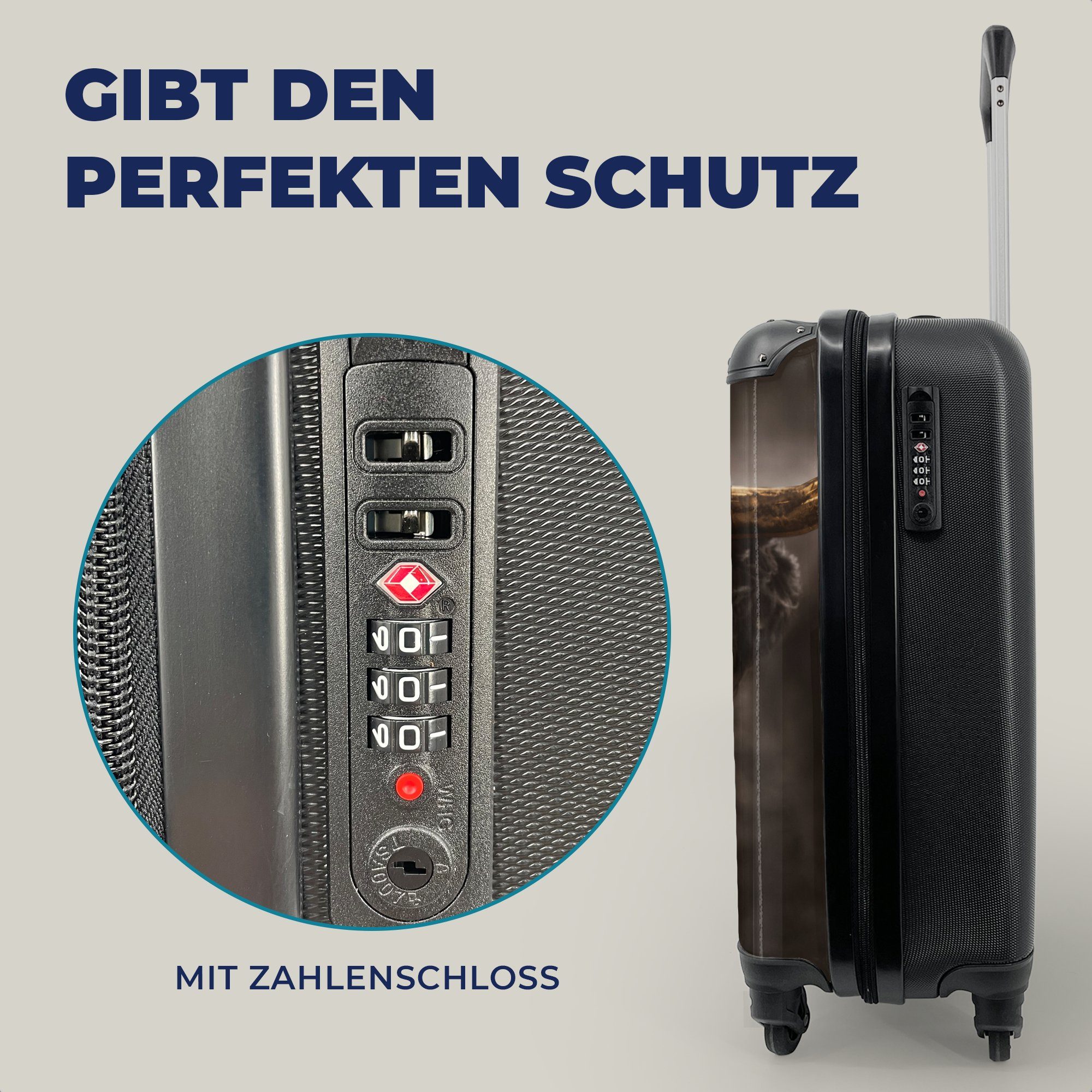 - Reisetasche Glocke rollen, Trolley, Gold, mit - Highlander 4 MuchoWow für Handgepäckkoffer Ferien, Rollen, Handgepäck Schottischer Reisekoffer