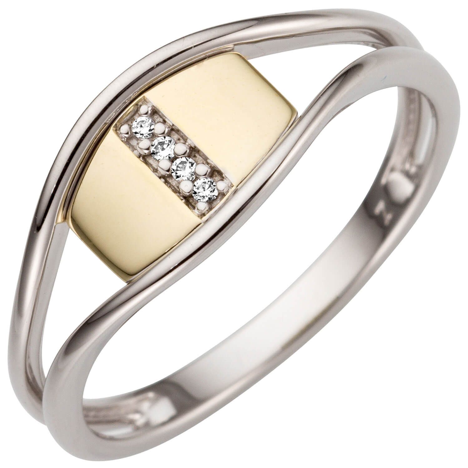Schmuck Krone Silberring Ring aus 585 Gold bicolor mit 4 Brillanten, Gold 585
