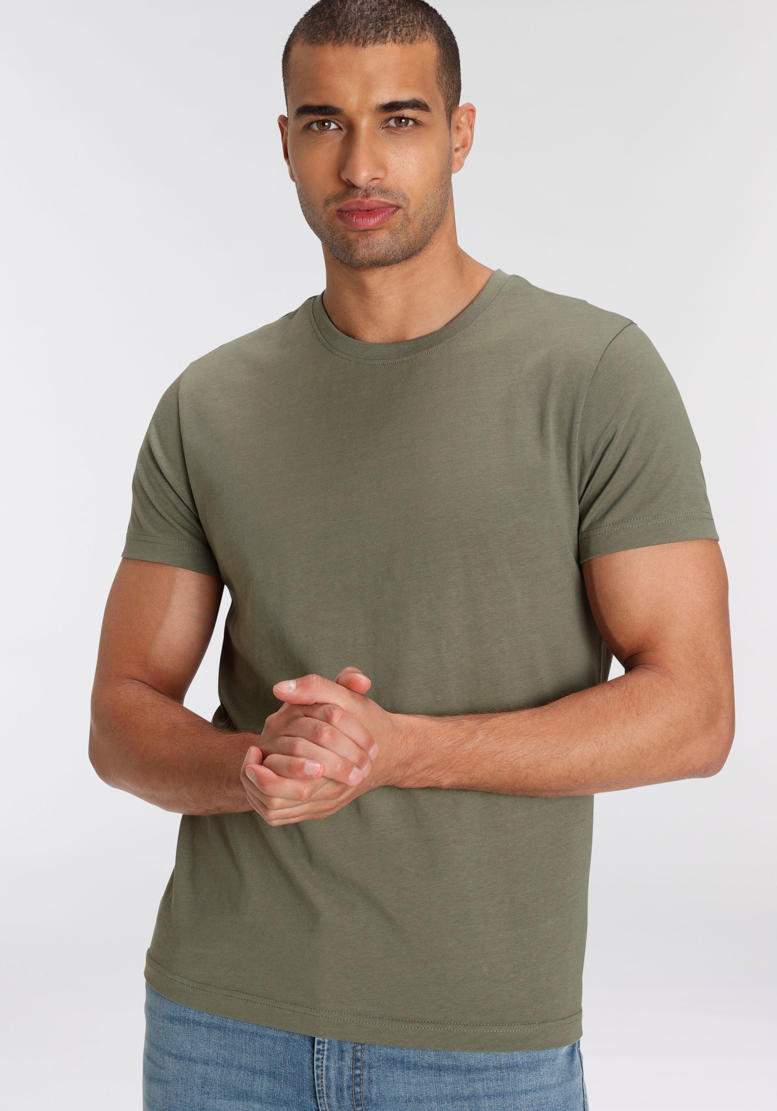 Baumwolle T-Shirt aus AJC (Set, 3er-Pack) reiner oliv 3-tlg., weiß, schwarz,