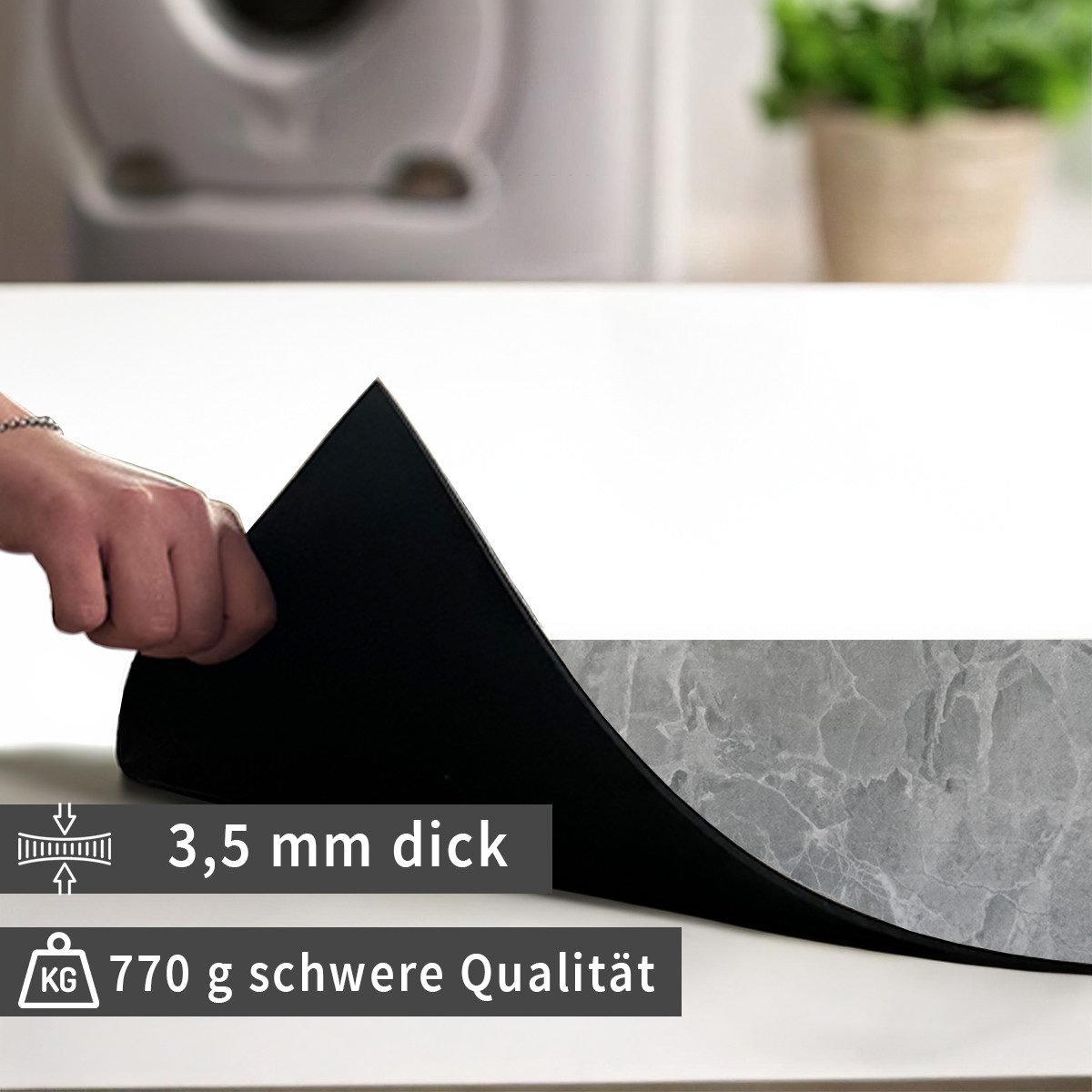Tabletop Antirutschmatte Waschmaschinen-Auflage Stein-Optik Marmor dunkel rutschfest, waschbar, 1-St., Textil-Finish Gummi-Matte als Trockner Waschmaschinen-Unt – Bild 4 von 5