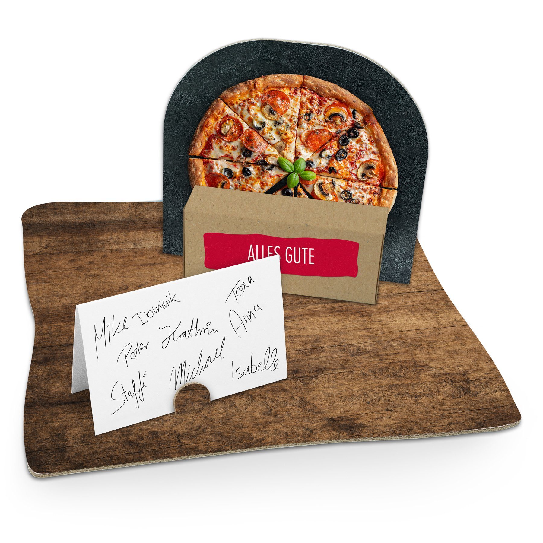 itenga Grußkarten itenga Geldgeschenkverpackung Pizza Holz (Motiv 105) mit Bodenplatte