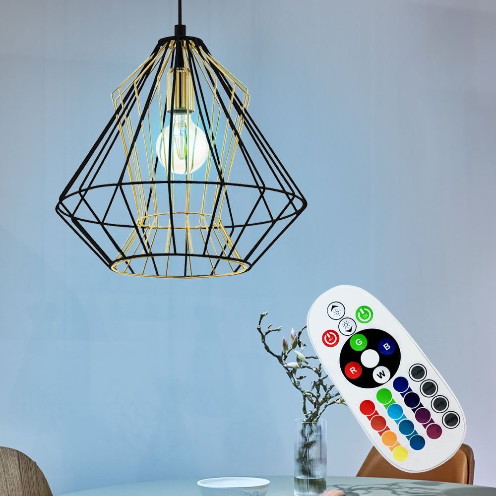 etc-shop LED Pendelleuchte, Leuchtmittel inklusive, Warmweiß, Farbwechsel, Hänge Decken Lampe Käfig Ess Zimmer Beleuchtung FERNBEDIENUNG im Set