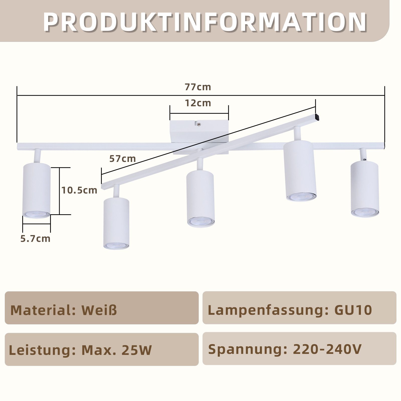 ZMH Deckenstrahler 5 Flammig Schwarz/Weiß GU10 günstig online kaufen