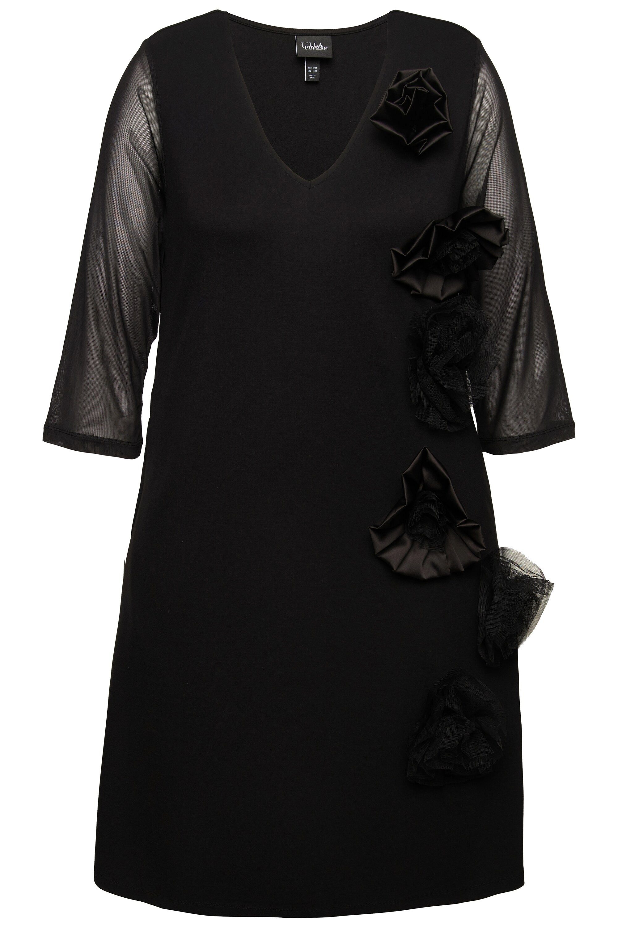 Ulla Popken Cocktailkleid Jerseykleid 3D-Blüten V-Ausschnitt günstig online kaufen