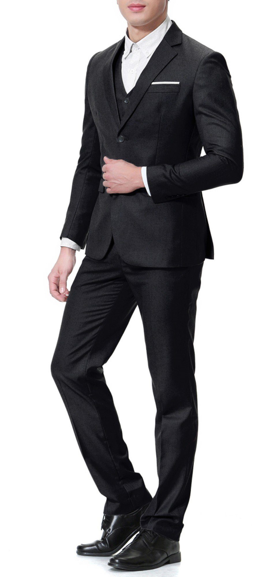 Allthemen Anzug XY05-3P (3 tlg, Sakko & Weste & Hose) Herrenanzug Slim Fit mit 2 Knöpfe für Business Schwarz