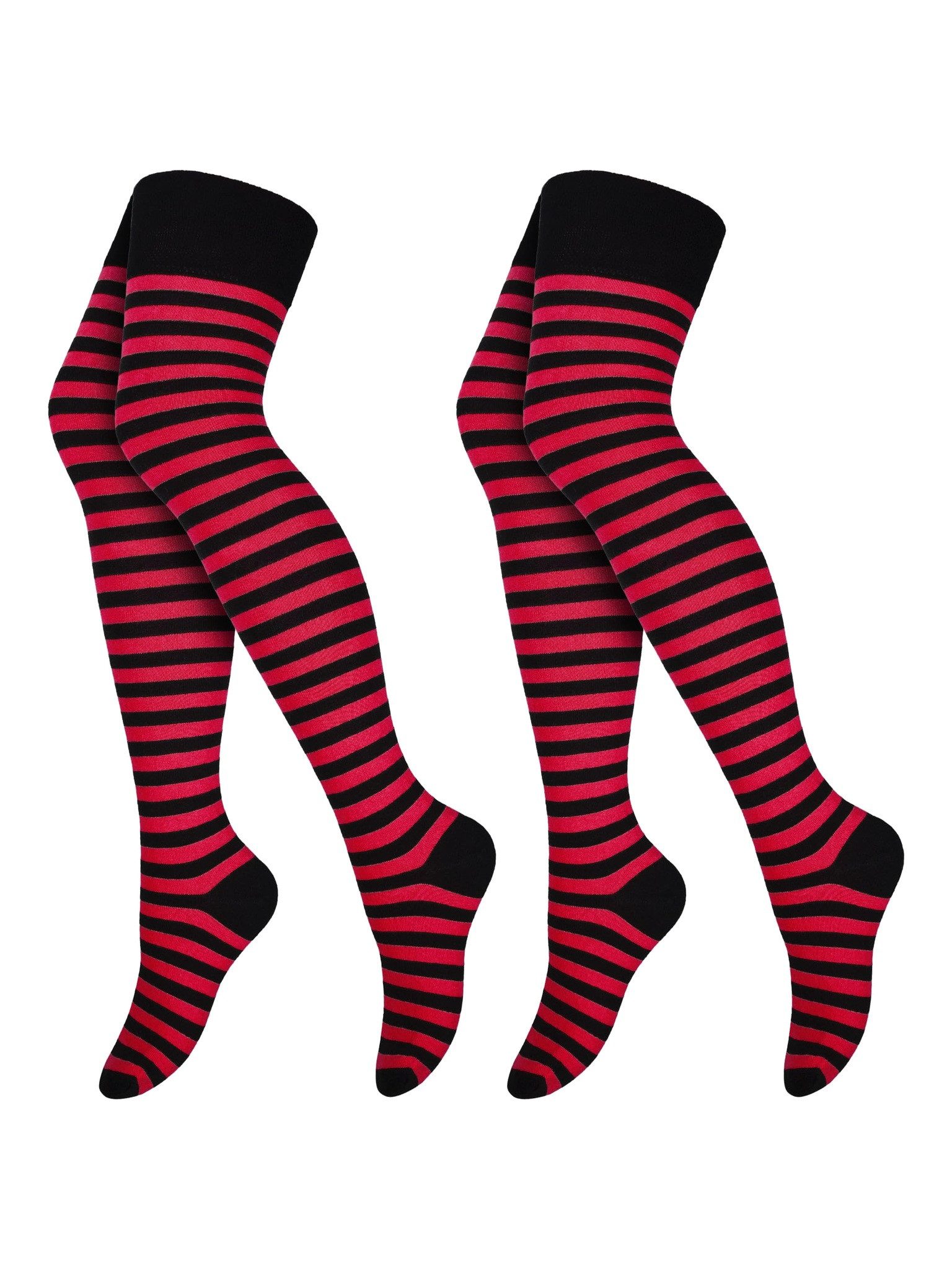 Black Snake Overknees Halloween Ringelstrümpfe Damen, lange Hexenstrümpfe für Karneval (Socken-Set, 2-Paar, Schwarz/Rot OneSize) Kostümstrümpfe für Fasching, Mottoparty und Hexenkostüm