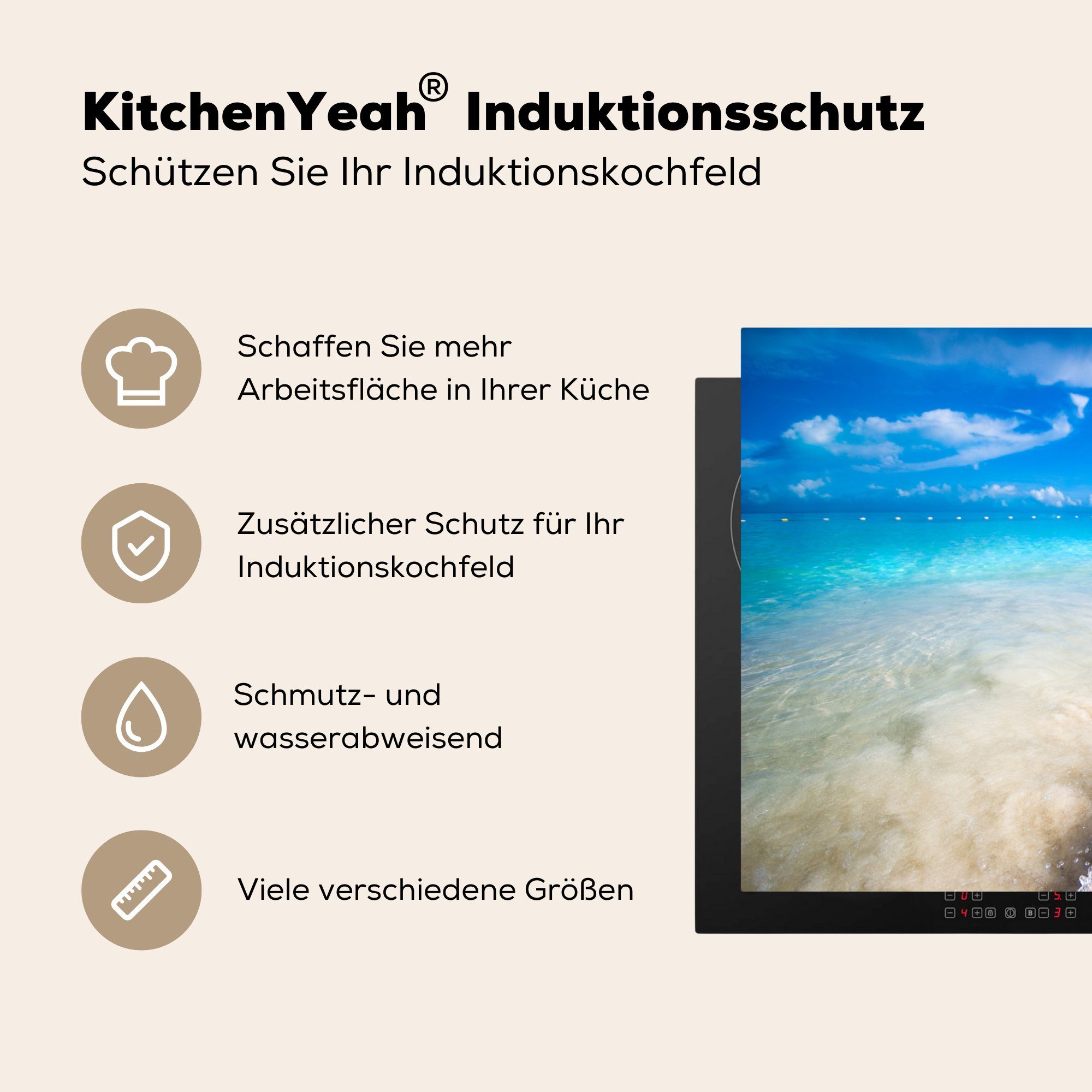 Induktionskochfeld MuchoWow - - 81x52 (1 küche, für Herdblende-/Abdeckplatte Schutz Sand die Strand Vinyl, Füße, cm, tlg), Ceranfeldabdeckung