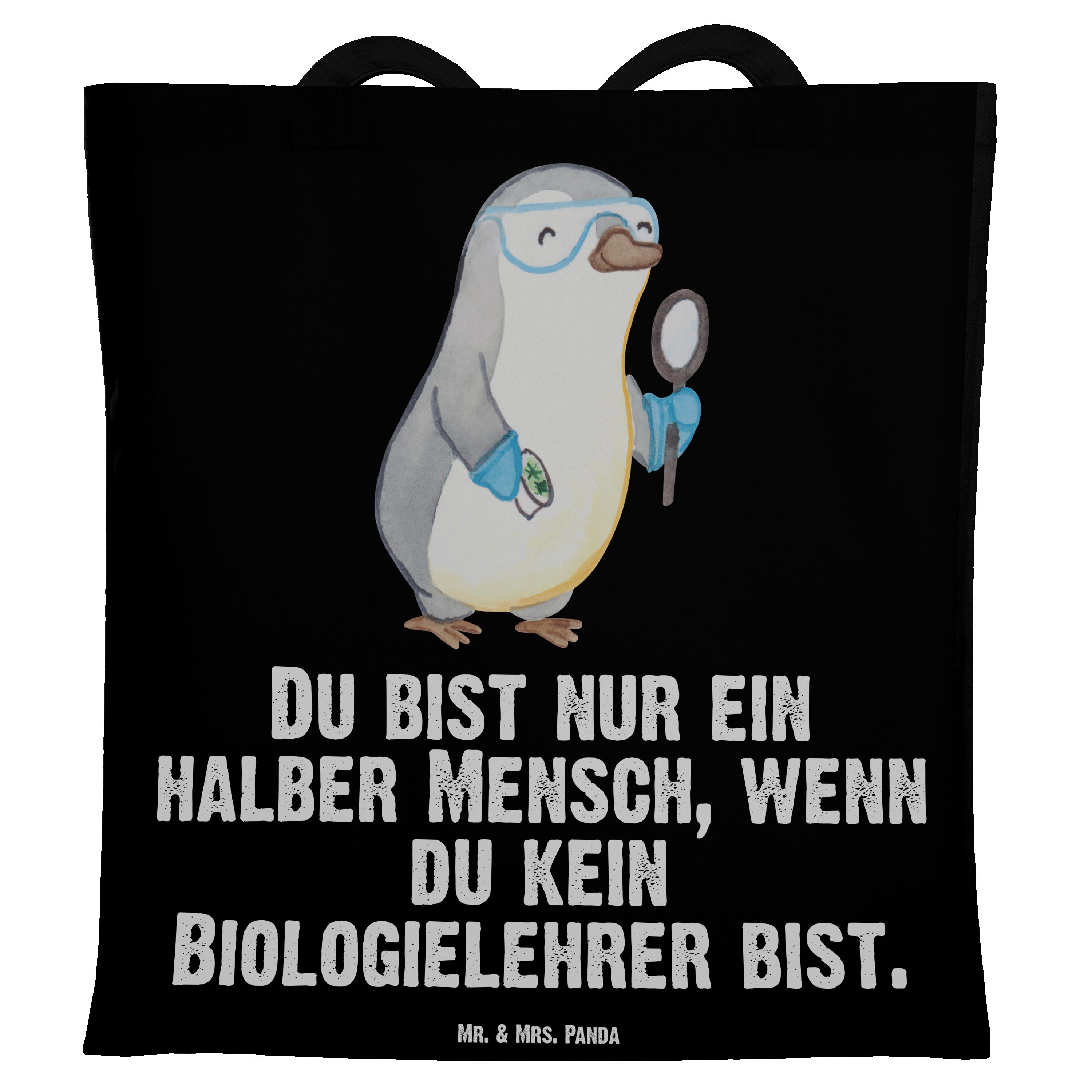 Geschenk, Schwarz Stoffbeutel, Herz Tragetasche - mit Mr. (1-tlg) Biologielehrer Panda & Kollegin, - Mrs.