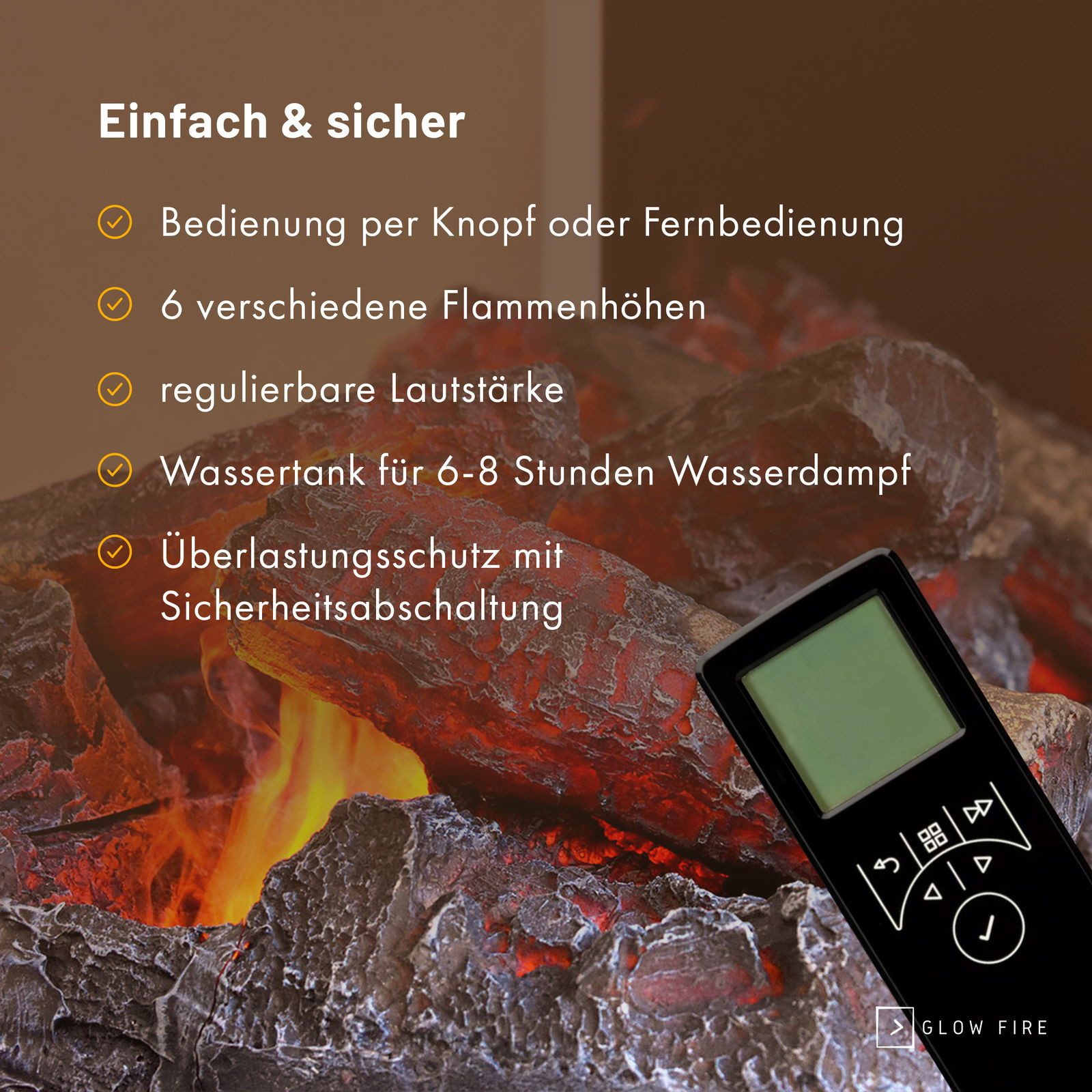 GLOW FIRE Elektrokamin Kästner Wall Multicolor Wasserdampf Kamin, Elektrischer Kamin, Wasserdampfkamin mit 3D Feuer und Knisterfunktion