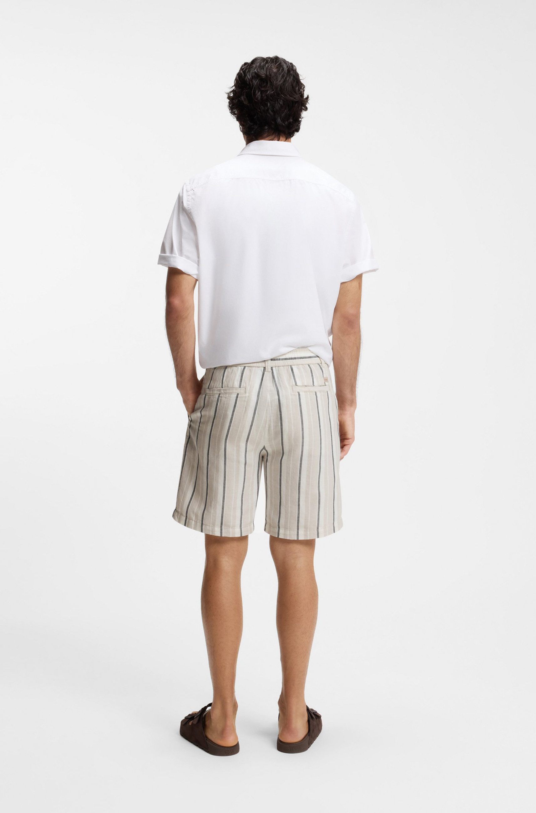 BOSS ORANGE Shorts aus Leinen-Baumwoll-Mix mit Streifen-Muster (1-tlg)