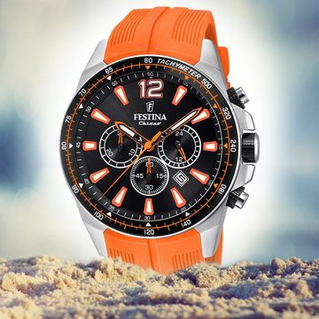 Festina Quarzuhr Festina Herren Uhr Sport F20376/5 PU, Herren Armbanduhr rund, PURarmband orange