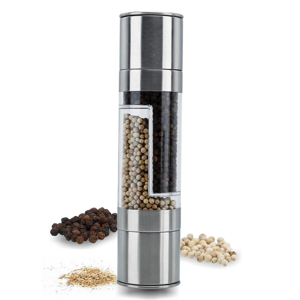 Intirilife Pfeffermühle, (1 Stück), 2 in 1 Handmühle in SILBER TRANSPARENT - Grinder Pfeffermühle