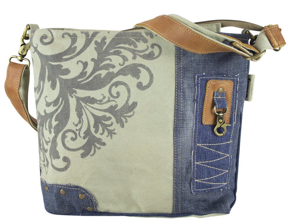 Sunsa Umhängetasche Tasche aus recycelter Jeans & Canvas. Nachhaltige Crossbody mit Mandala Motiv | Umhängetaschen