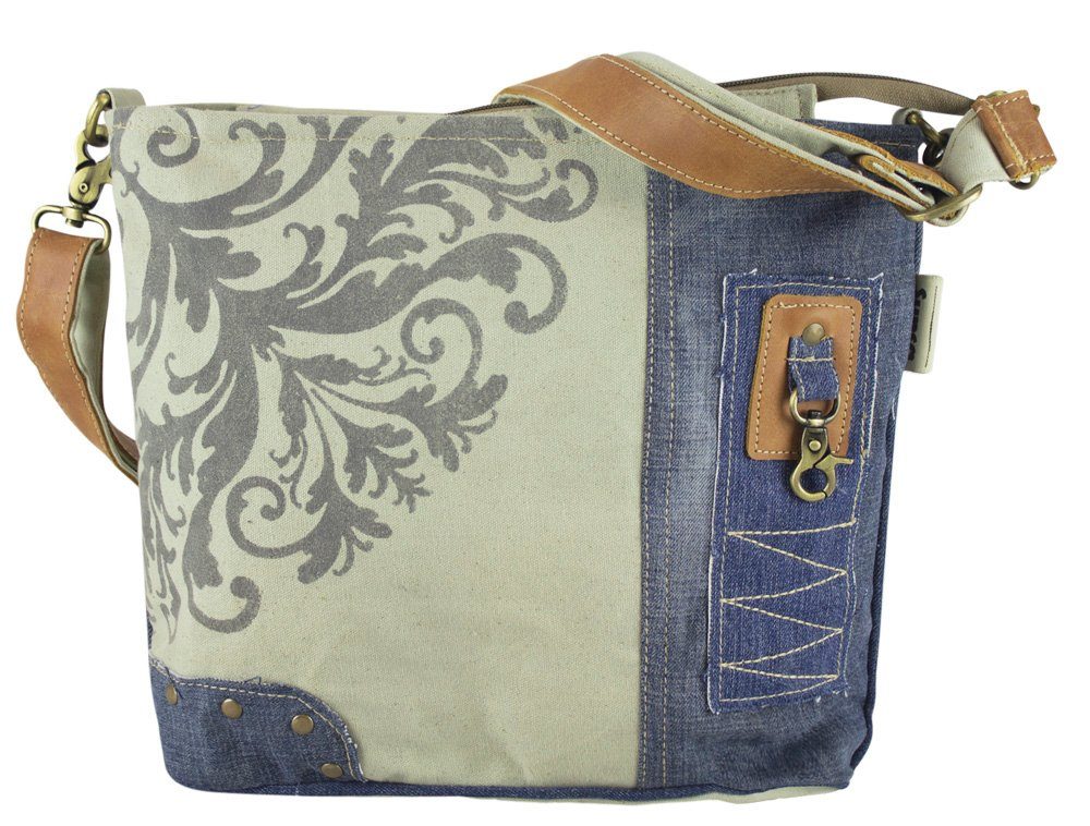 Sunsa Umhängetasche Tasche aus recycelter Jeans & Canvas. Nachhaltige Crossbody mit Mandala Motiv