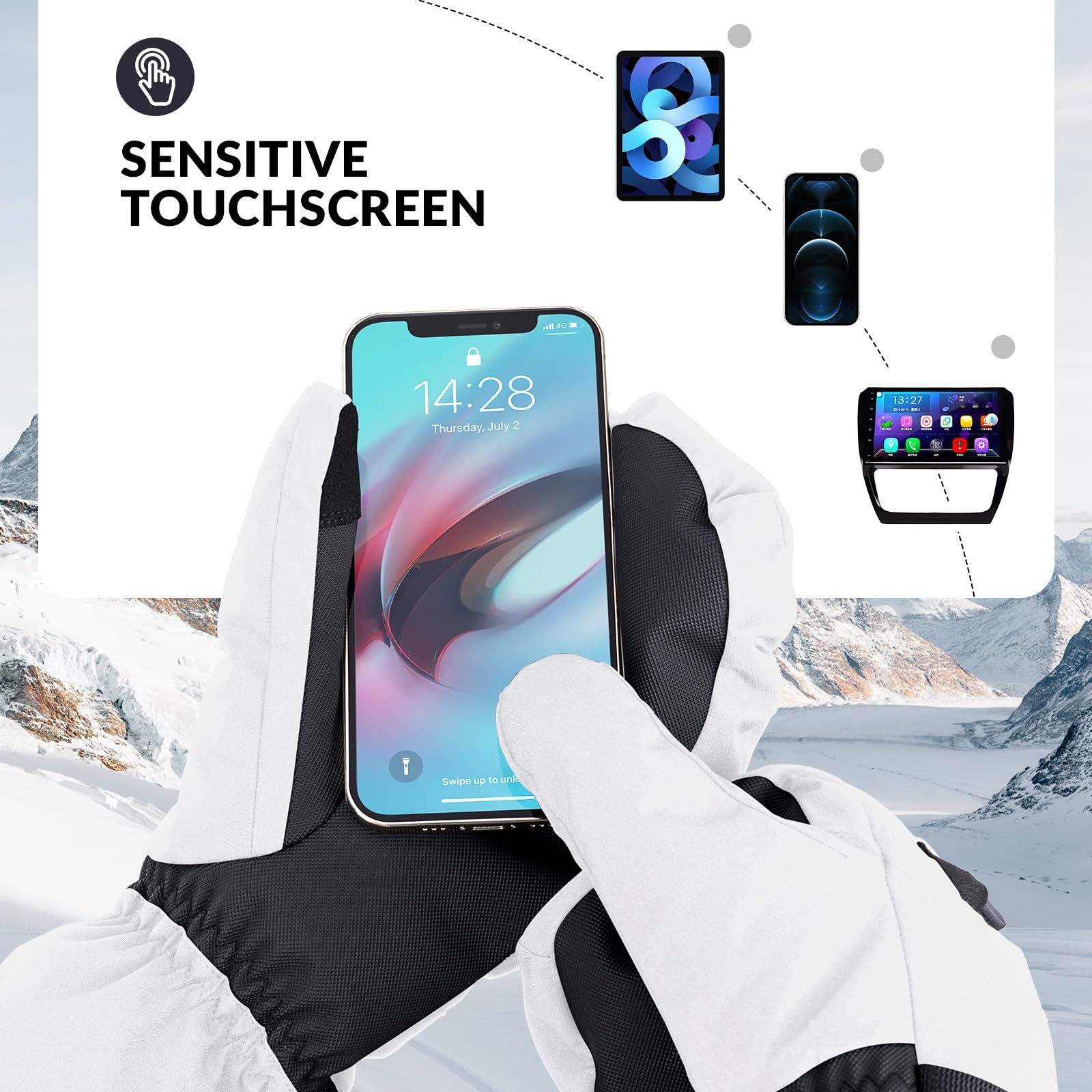 ROCKBROS Skihandschuhe Wasserdicht, Vollfingerhandschuhe, wärmend, mit Touchscreen-Funktion Touch screen function