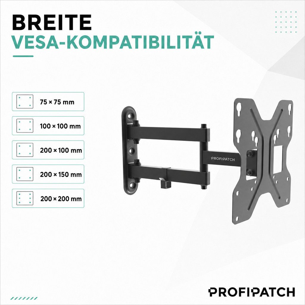 ProfiPatch TV-Wandhalterung 17-42 Zoll schwenkbar & neigbar bis 30kg, (bis 42 Zoll, 1-tlg)