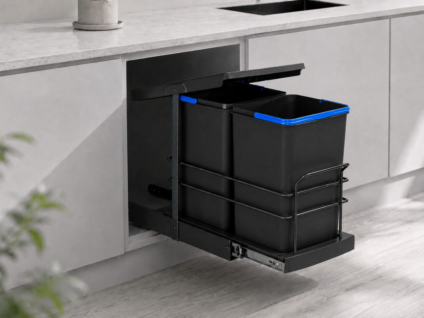 Roomart Einbaumülleimer Einbau-Mülleimer Küche ausziehbar 2×12L Mülltrennsystem Unterschrank, 2×12L Mülltrennung, Einbau Unterschrank, ausziehbar, in 2 Farben