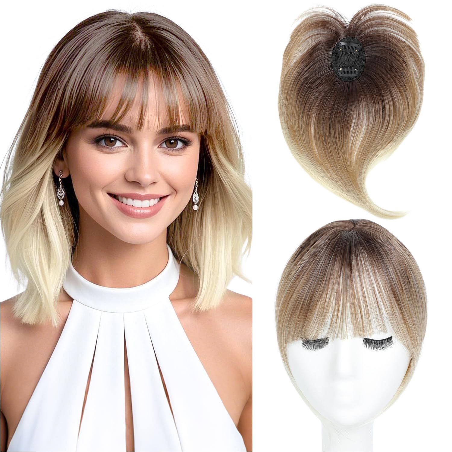 Refttenw Kunsthaar-Extension Pony Haarteil mit Klammer Natürliches Haarteile für sofortiges Volumen, Mittelroter Auburn / Strandblond