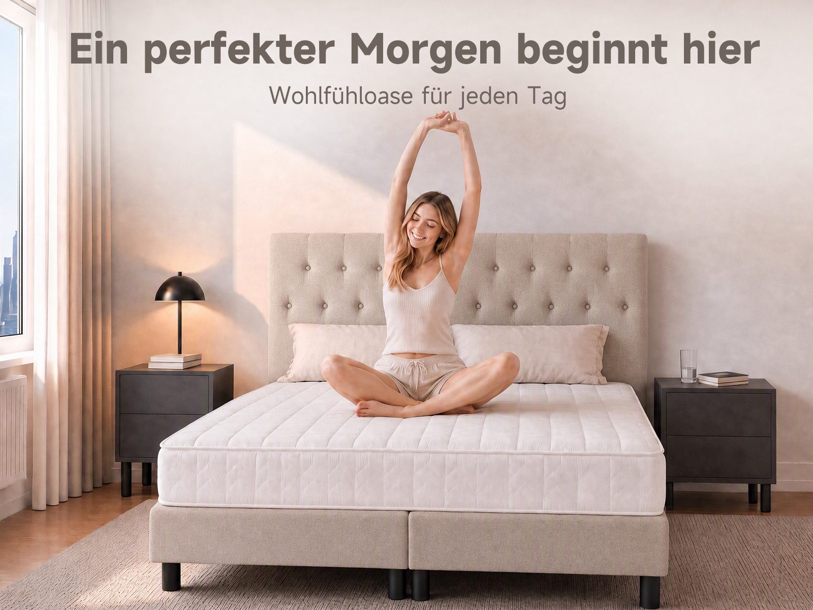V6 Boxspringbett 211 Polsterbett bis 200x200 cm, Gestepptes Kopfteil, Ohne Matratze – Bild 5 von 5