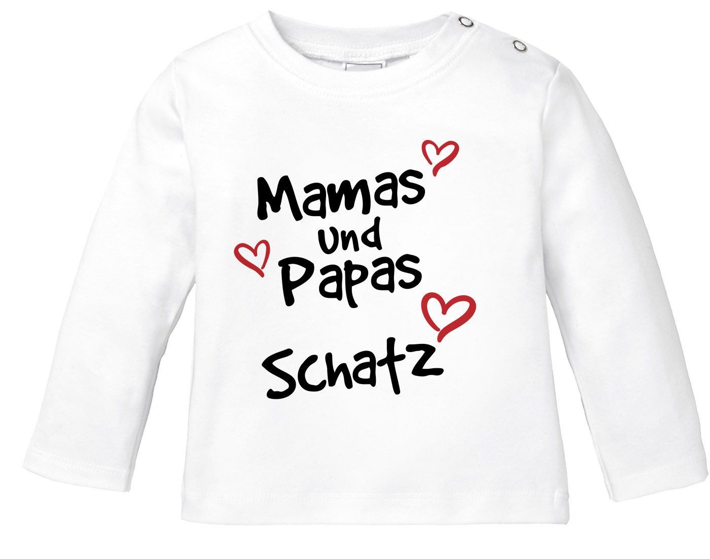 Rundhalsshirt Baby Langarmshirt mit Spruch Mamas/Papas Schatz mit Herzen Jungen