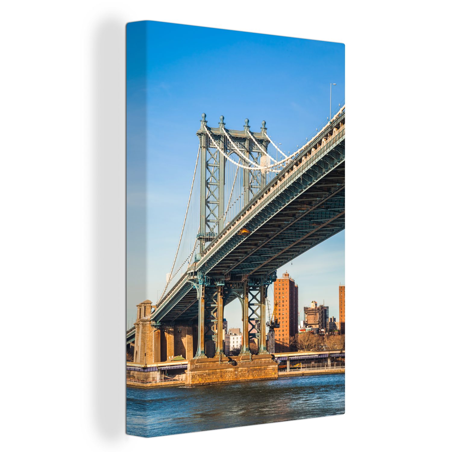 OneMillionCanvasses® Leinwandbild Manhattan - Brücke - Wasser, (1 St), Leinwandbild fertig bespannt inkl. Zackenaufhänger, Gemälde, 20x30 cm