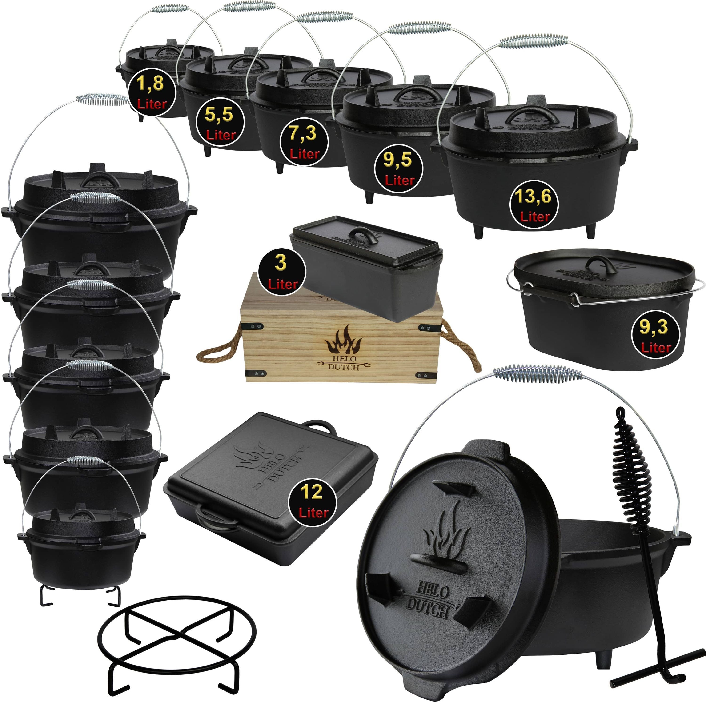 HELO24 Feuertopf Dutch Oven Set Gusseisen Deckelheber Schmortopf Kochbuch 1.8L - O1, Gusseisen – Bild 2 von 5