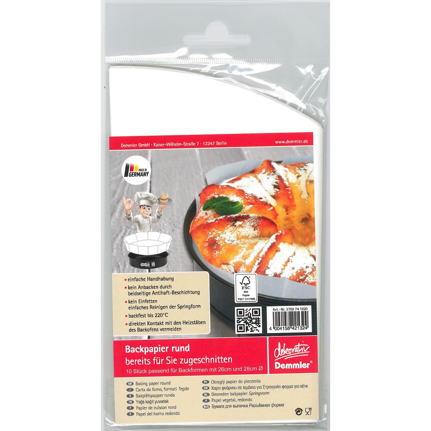 Demmler Backpapier Backpapier Zuschnitte für Ø 26 & 28 cm Formen, (10er Pack)