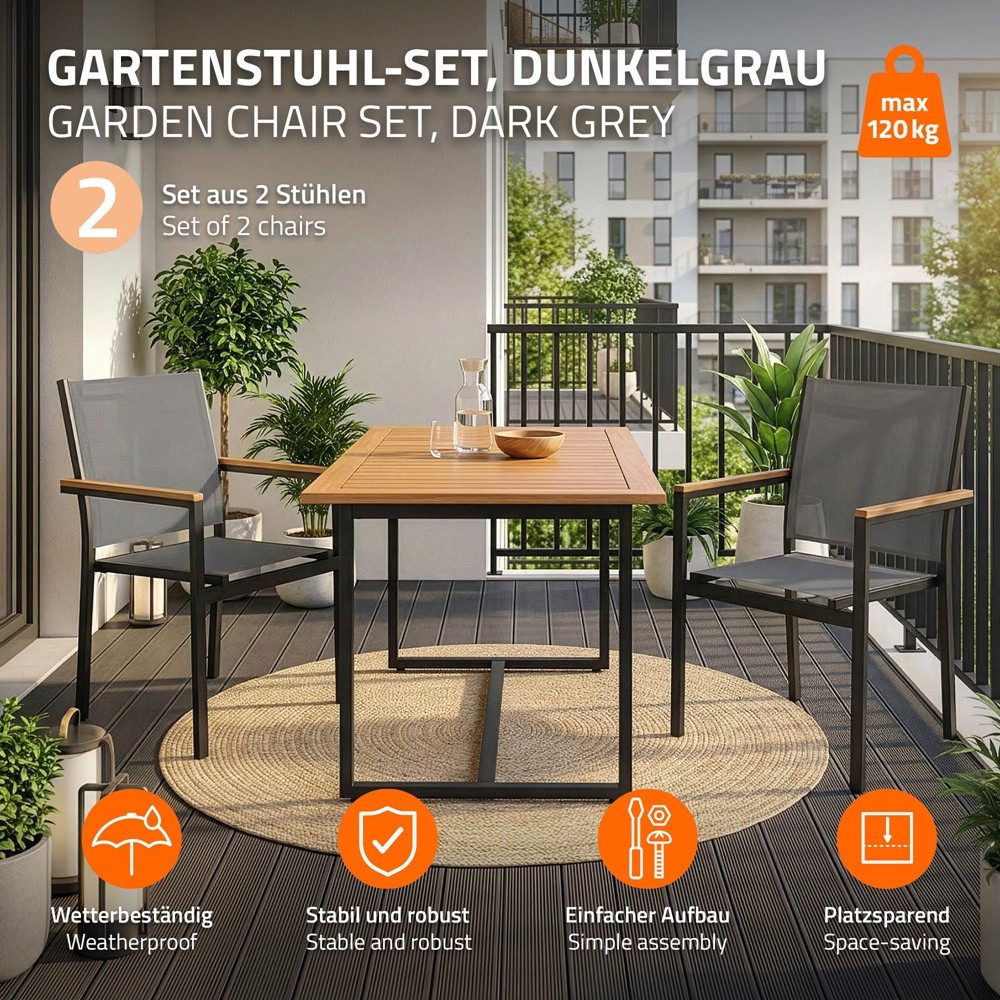 ML-DESIGN Gartenstuhl Terrassenstühle mit Aluminiumgestell Balkonstuhl wetterfest stapelbar (2 St), 2er Set Sessel mit Armlehnen-Holzoptik für Garten Balkon Terrasse