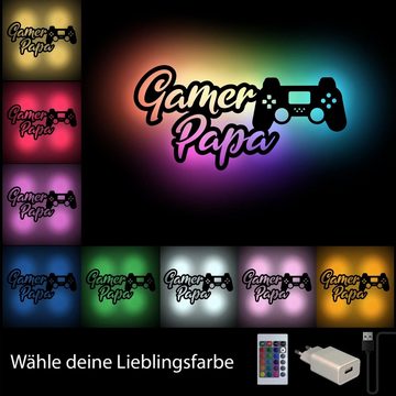 Namofactur LED Dekolicht Gamer Papa - Gamer Licht Wanddeko mit RGB Farbwechsel, LED fest integriert, Farbwechsler, Wanddekoobjekt USB Wohnzimmer Leuchte mit Fernbedienung