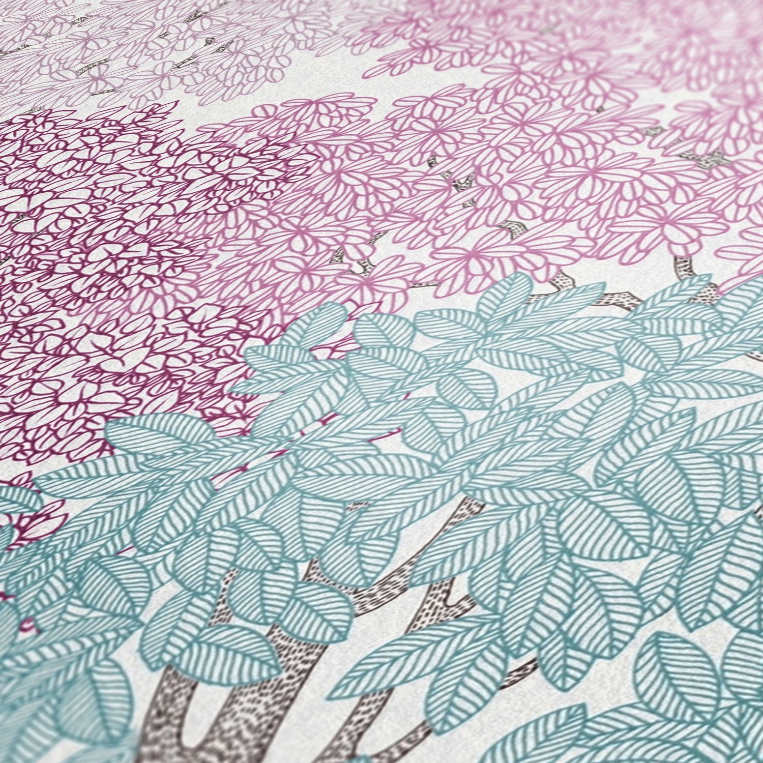 A.S. Création Architects Tapete rosa/blau/weiß Floral Paper Wald glatt, floral, Vliestapete Blumentapete botanisch, Wald, Impression