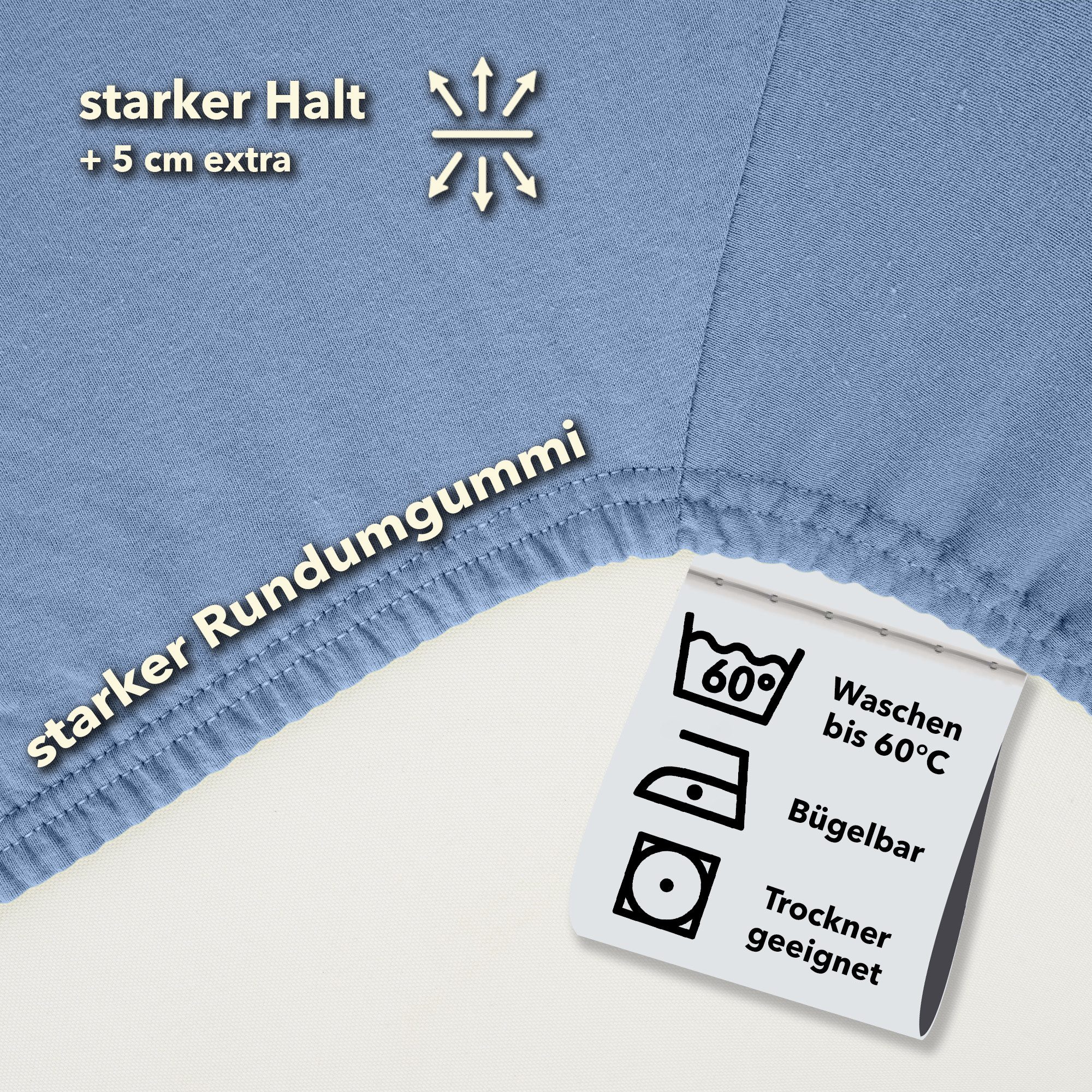 STUDIO Spannbettlaken Basic, viele Größen, 100% gekämmte Baumwolle, OEKO-TEX 100, Jersey, Baumwolle, Gummizug: rundum, (1 Stück), 100x200 cm Bettlaken Spannbetttuch bis 25 cm Höhe - Mittelblau