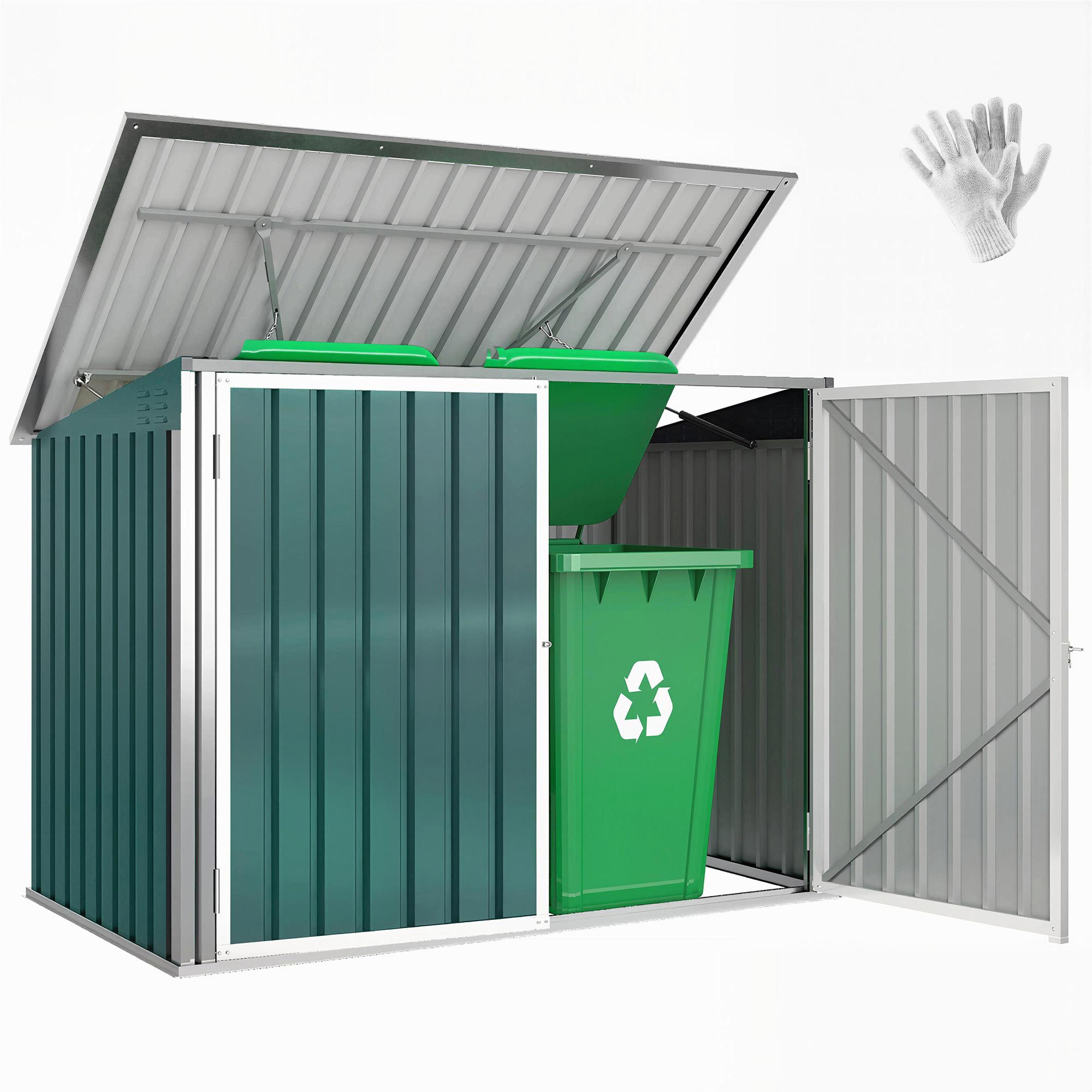 Outsunny Mülltonnenbox mit Doppeltür Deckel für 2 Mülltonnen (abschließbar Gerätebox, 1 St., Müllbox), Stahl 179,5 x 108 x 129,5,113 cm Grün