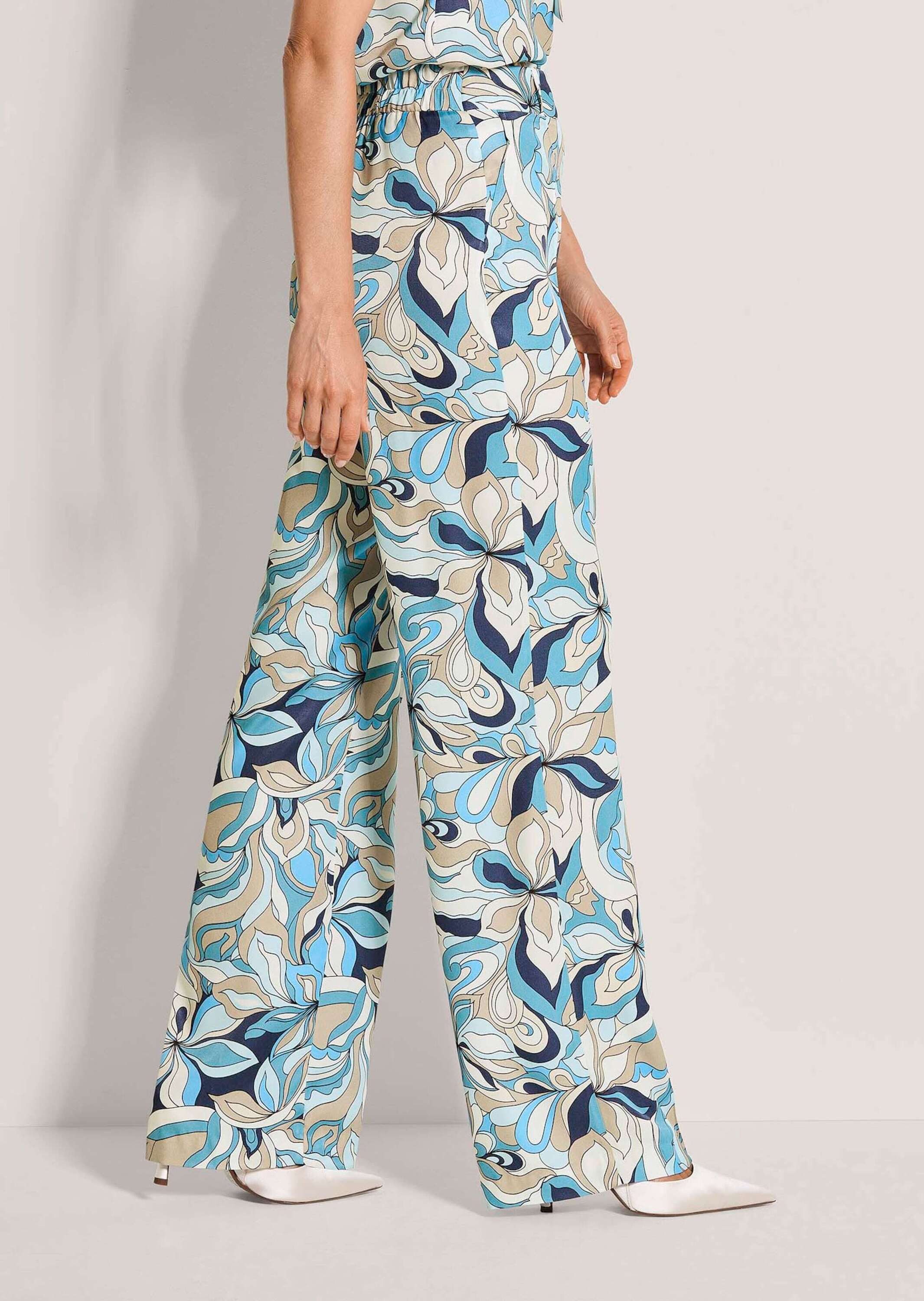 MADELEINE Stoffhose Viskosehose mit floralem Muster Stoffhose mit Teildehnbund, Gürtelschlaufen und Knöchellänge
