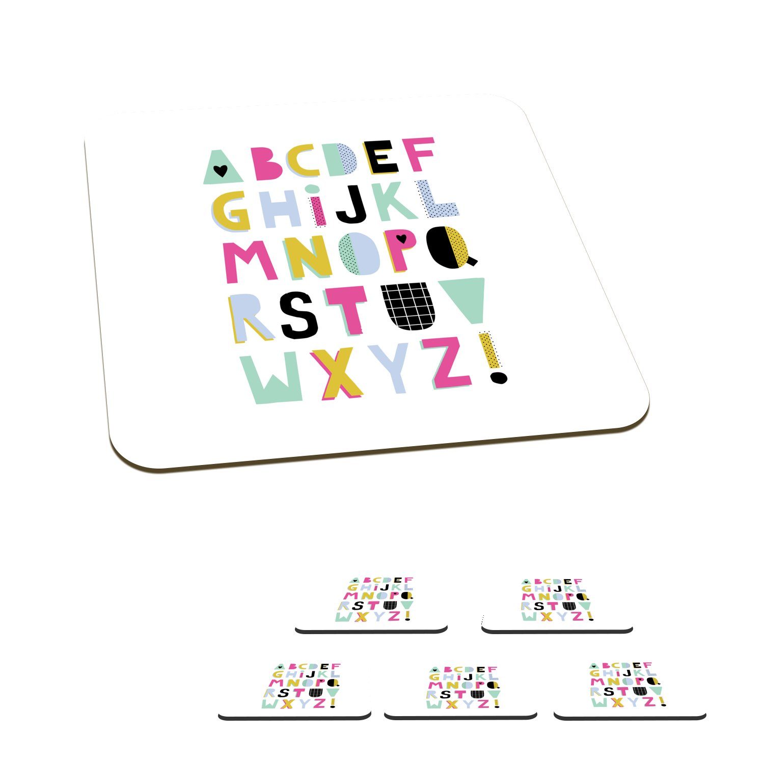 MuchoWow Glasuntersetzer Alphabet - Buchstaben - Weiß, Zubehör für Gläser, 6-tlg., Glasuntersetzer, Tischuntersetzer, Korkuntersetzer, Untersetzer, Tasse