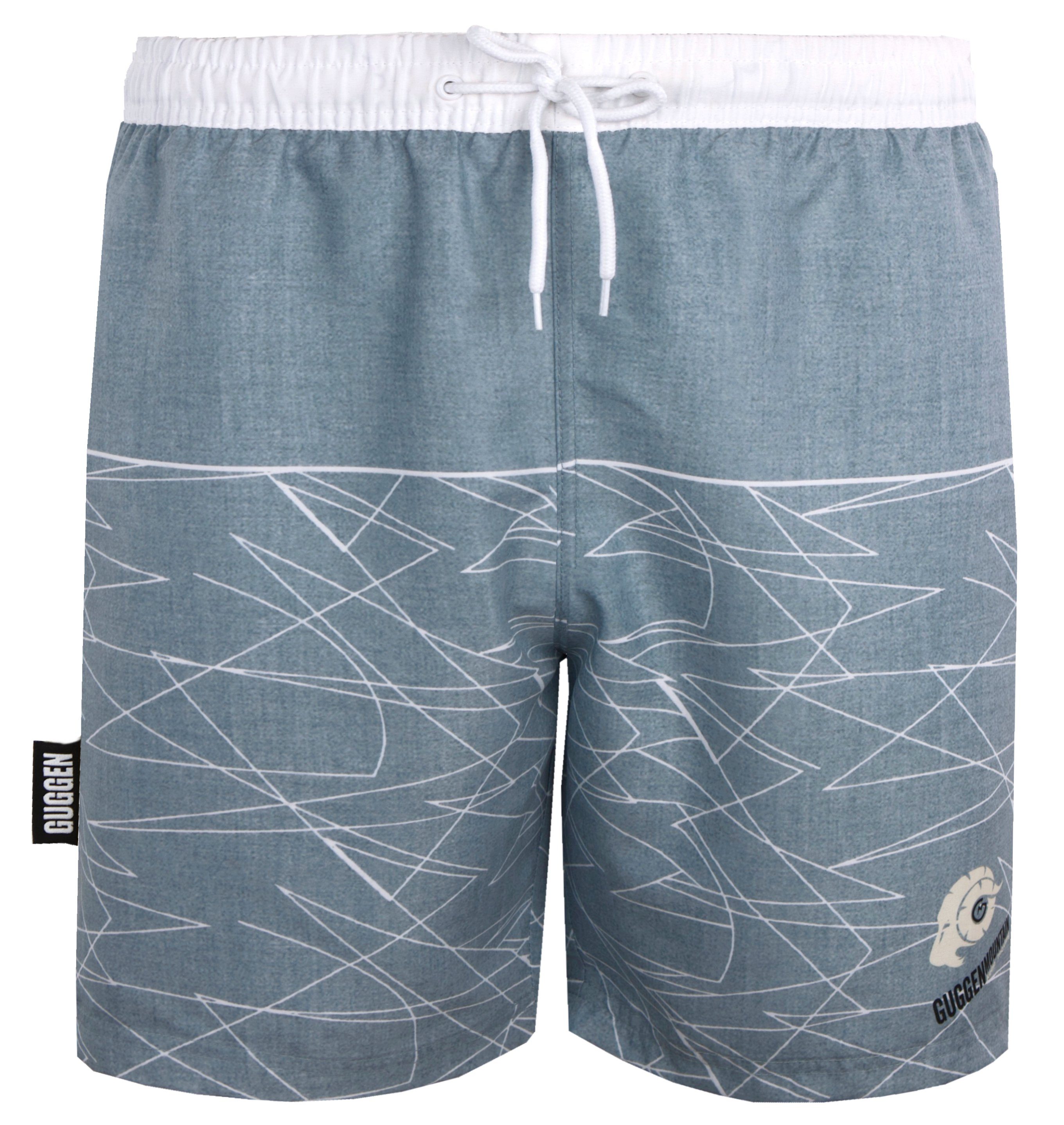 GUGGEN Mountain Badehose Badehose mit Kordelzug grau weißes Muster Strandhose Badeshorts weißes Schnelltrocknende Muster Beachshorts Herren Boardshorts grau