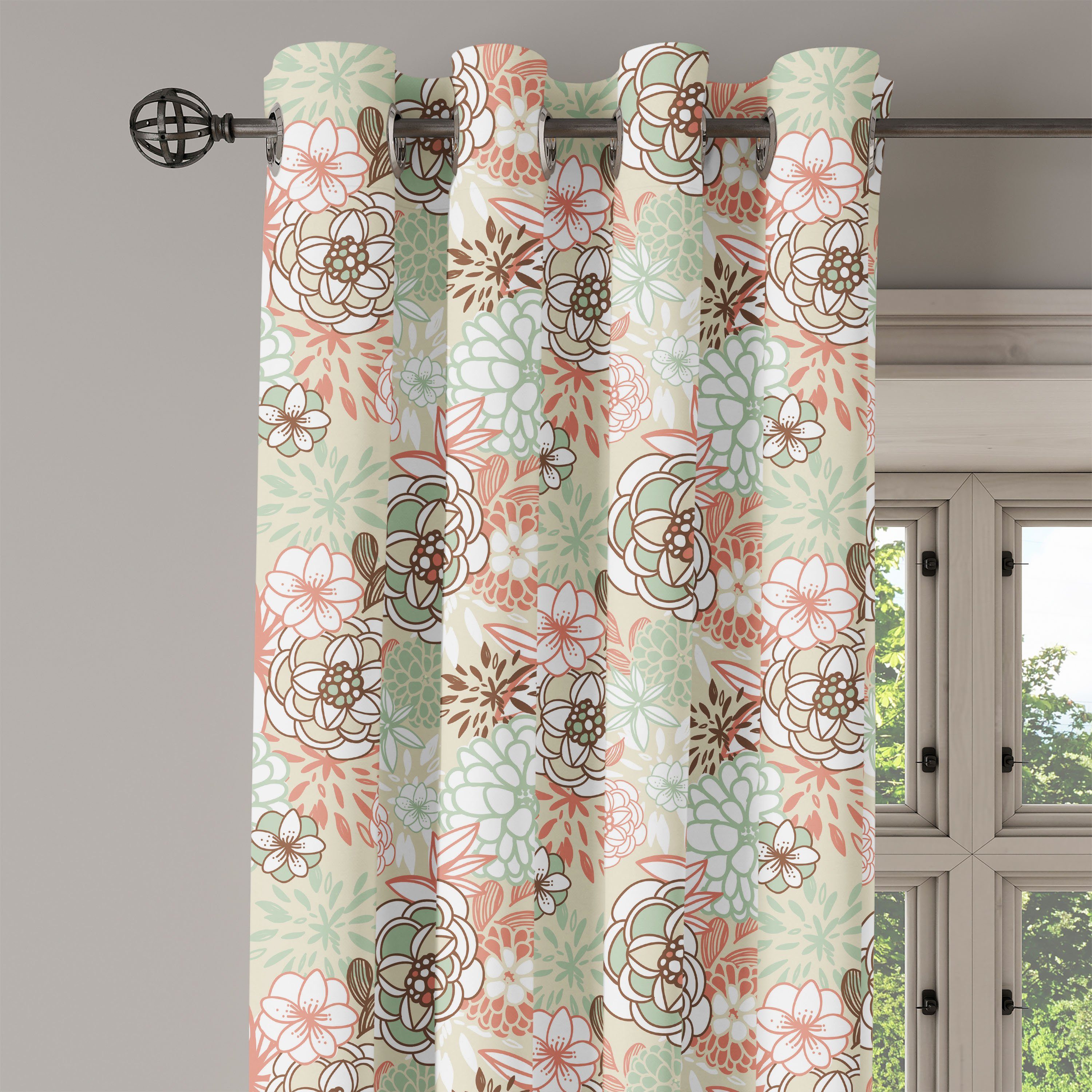 für Gardine Dekorative Abakuhaus, Wohnzimmer, 2-Panel-Fenstervorhänge Romantische Schlafzimmer Wildblumen Blumen