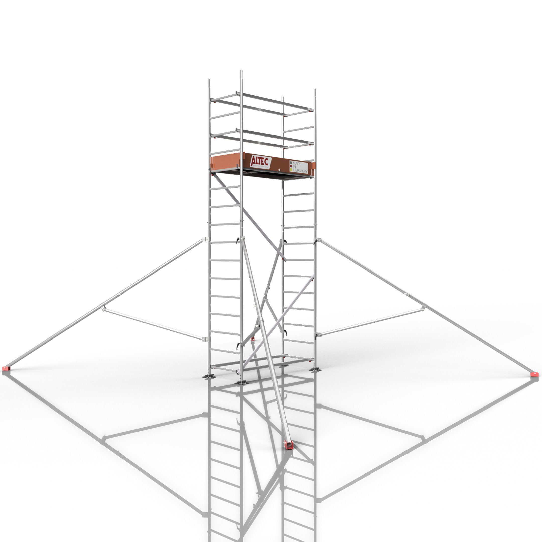 ALTEC Aluminium Fahrgerüst Rollfix 2.0 mit Fußplatten & Dreieckausleger, Made in Germany, maximale Arbeitshöhe 10 Meter