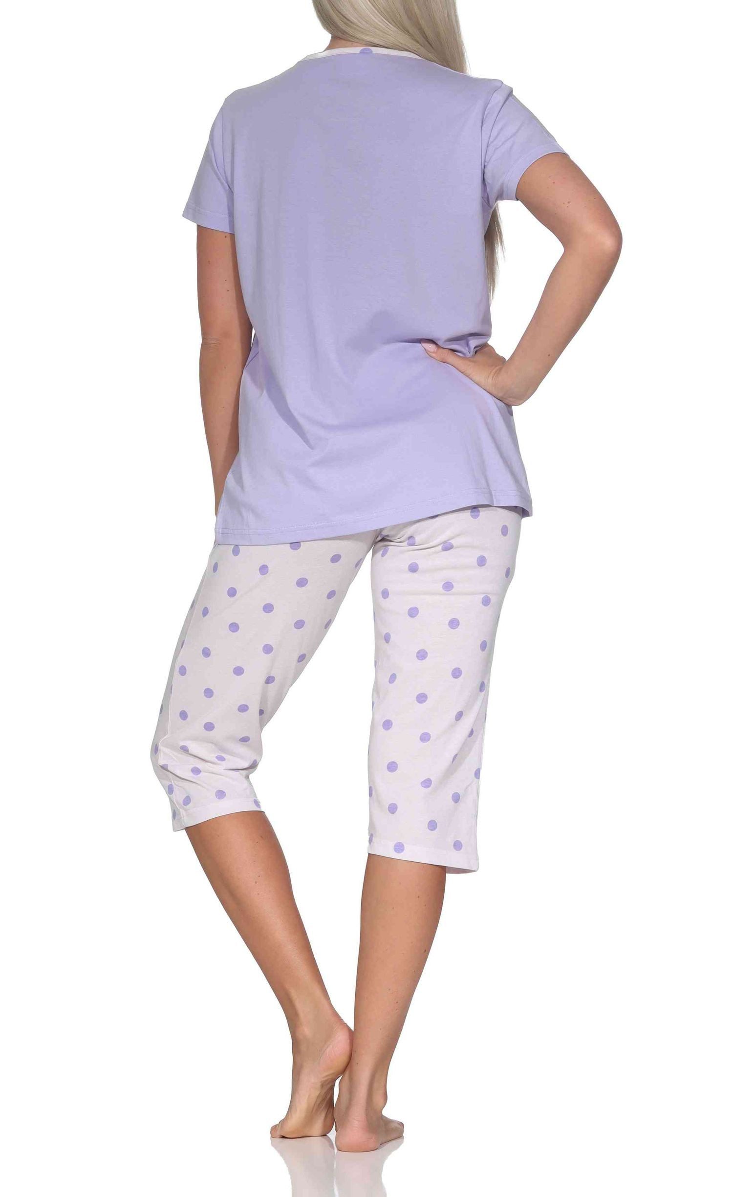 Normann Pyjama Normann Damen kurzarm Capri Schlafanzug Pyjama in Tupfen Punkte Optik – Bild 4 von 5