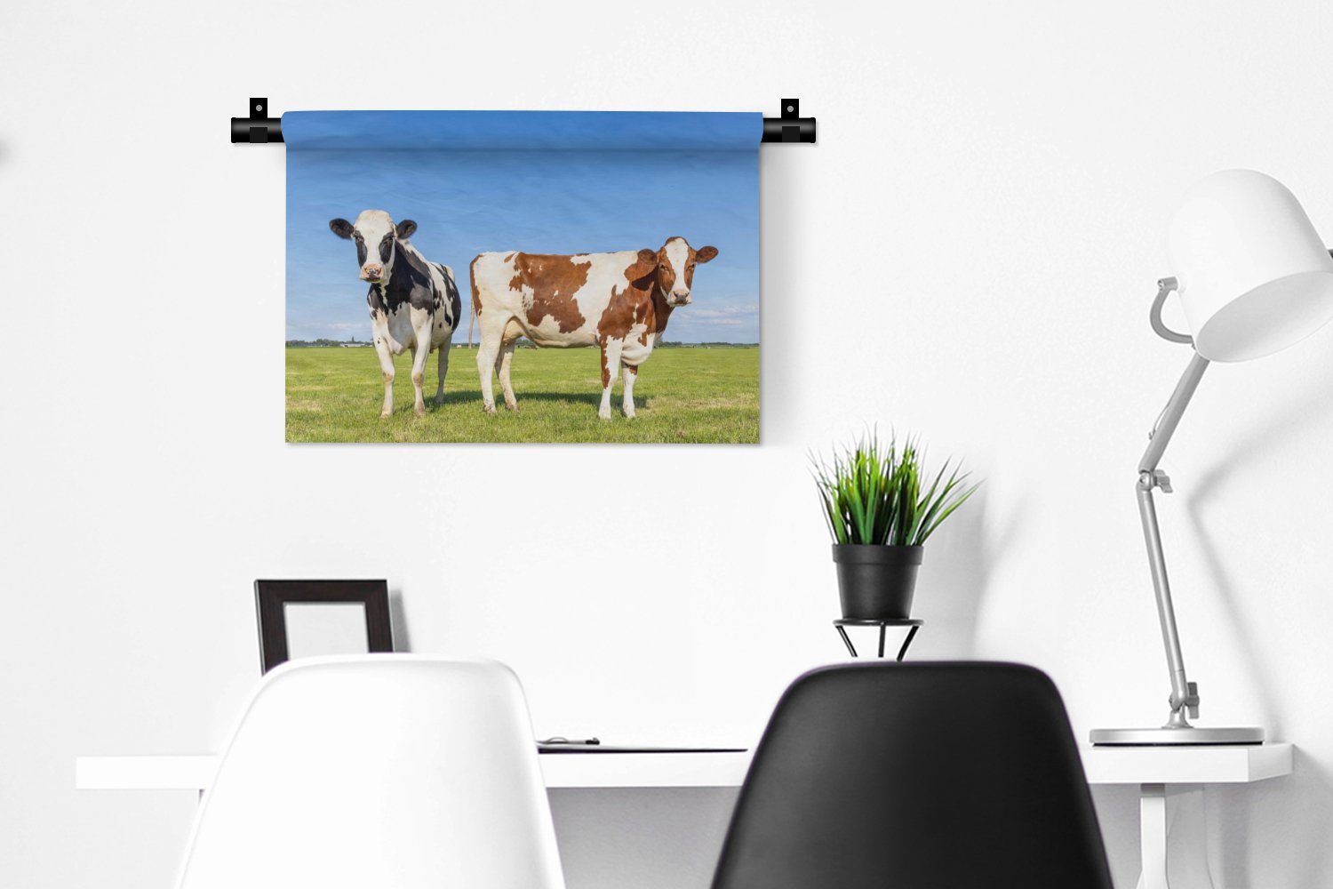 - Bauernhof Wanddeko - Natur Schlafzimmer, Wandbehang, Wanddekoobjekt Kleid, Tiere, für Kühe Wohnzimmer, - Kinderzimmer MuchoWow - Gras